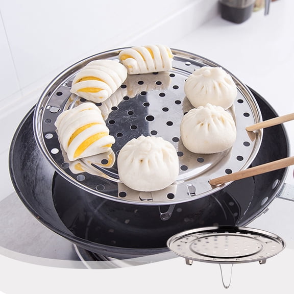 HomeKingdee Stainless Steel Steaming Rack with Detachable Tripod - 3-Legged Steaming Tray for Cooking Vegetables Dumplings Buns, Silver Metal Steam Plate for Kitchen Home Use