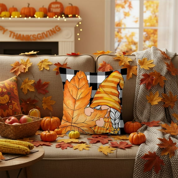 HomeKingdee Thanksgiving Lumbar Throw Pillow Covers Fall Cushions Cases Decorations Outdoor Autumn Maple Leaves Decorative Kitchen Home Decor Cushion for Sofa Porch Couch