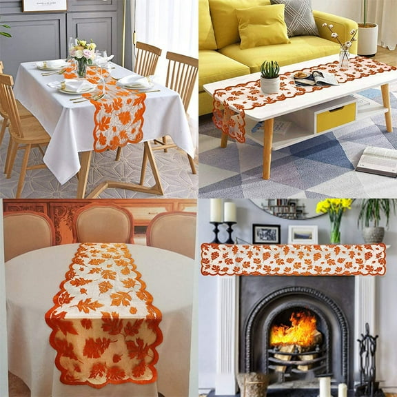 HomeKingdee Thanksgiving Table Runner, Fall Table Runner Thanksgiving Decorations, Maple Leaves Harvest Lace Pumpkin Runner Brow Long Fall Table Line