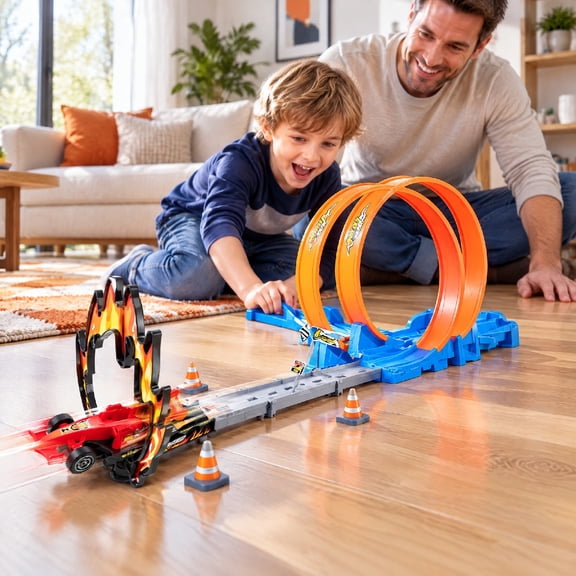 HomeKingdee Toy Race Car Track Set with Loops Launcher and Stunt Ramp