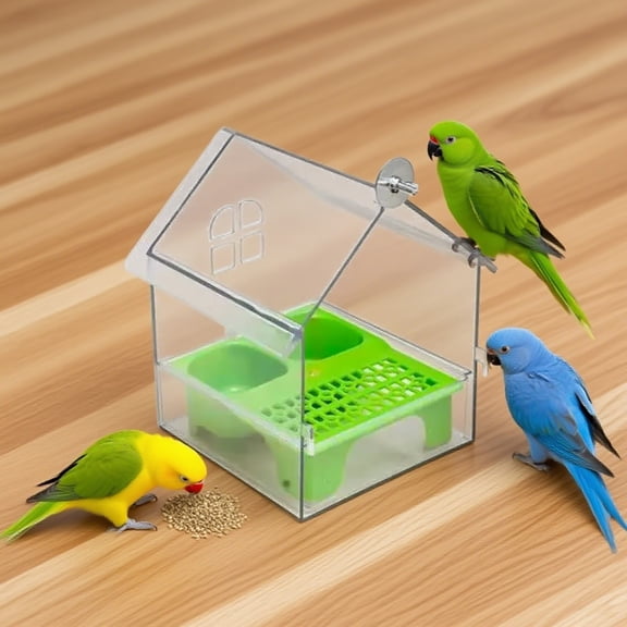 HomeKingdee Transparent Bird Feeder & Bath - Peony Design with Roof for Finches, Outdoor Garden & Window Decoration