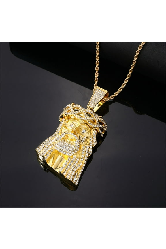 Twisted Jesus Pendant Necklace - Rhinestone-Encrusted Alloy Hip-Hop Jewelry with 20-Inch Chain