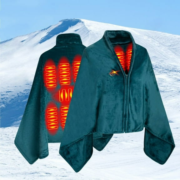 HomeKingdee USB Heated Shawl Blanket - 9 Heating Zones, Portable Electric Warming Wrap for Indoor Outdoor Use in Car, Camping, Office