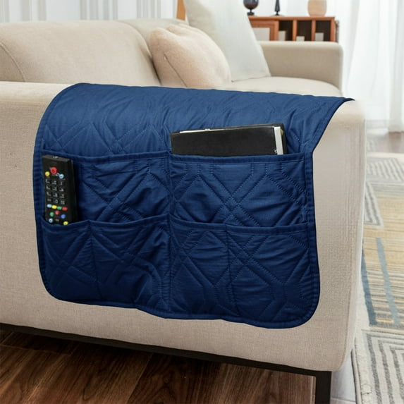 HomeKingdee Velvet Couch Sofa Armrest 6 Pockets Organizer, Slip Resistant Recliner Armchair Caddy, Washable Remote Controls Holder, Storage for Magazine, Tablet, Phone, iPad