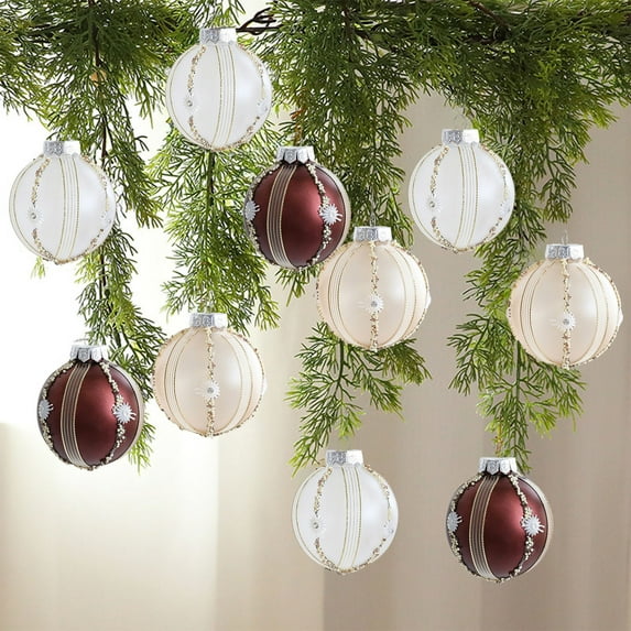 HomeKingdee Velvet Cream White Christmas Ornaments, Flocked Christmas Tree Hanging Ball Decorations Assortment, for Holiday Birthday Wedding Xmas Party Decor