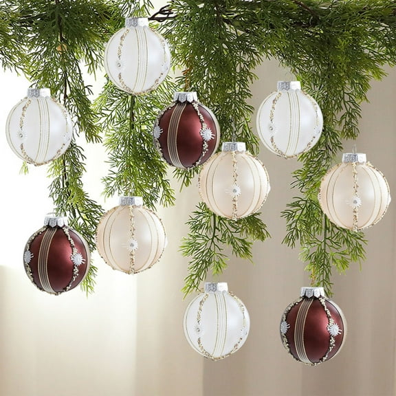 HomeKingdee Velvet Cream White Christmas Ornaments, Flocked Christmas Tree Hanging Ball Decorations Assortment, for Holiday Birthday Wedding Xmas Party Decor