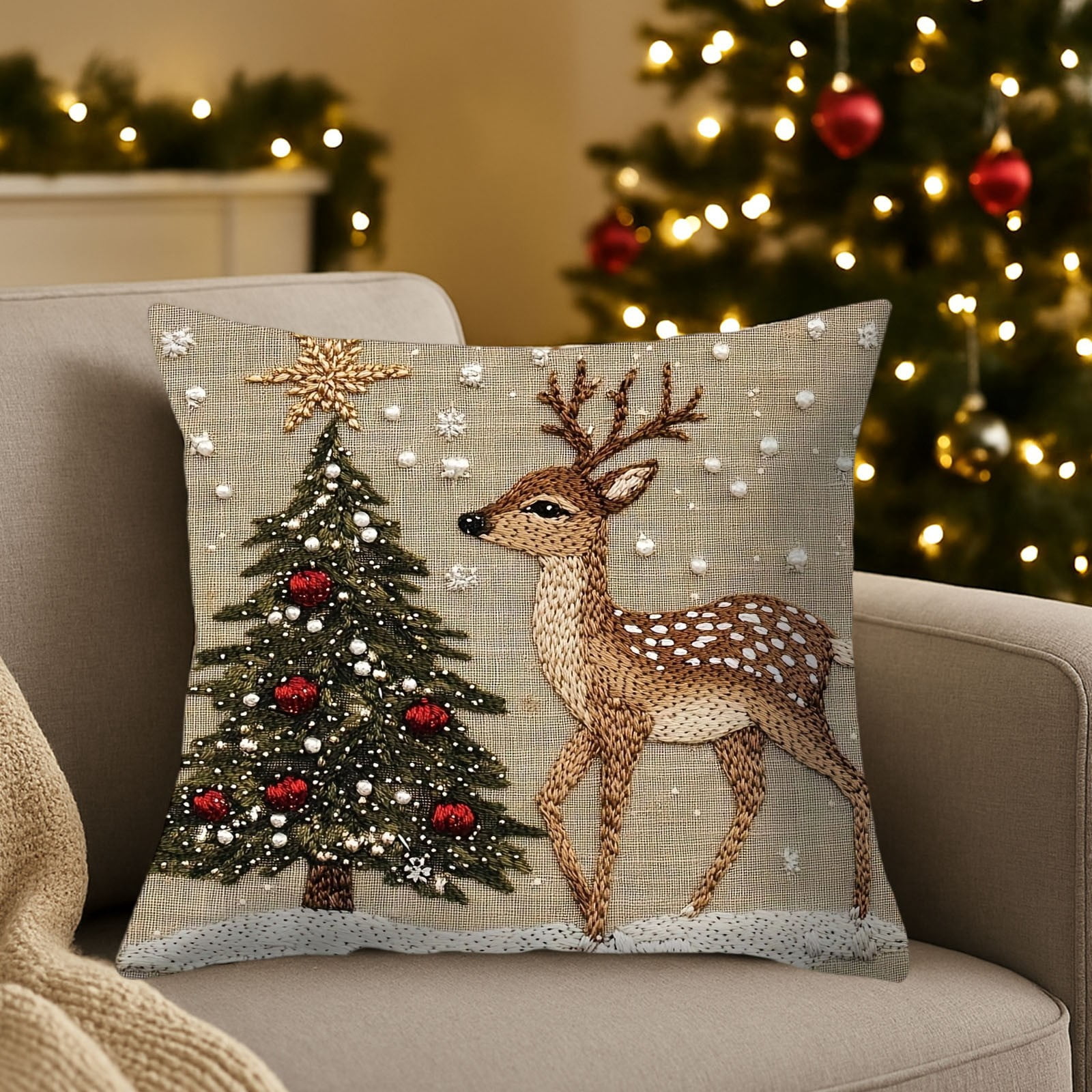 HomeKingdee Vintage Christmas Throw Pillow Cover, Xmas Decoration