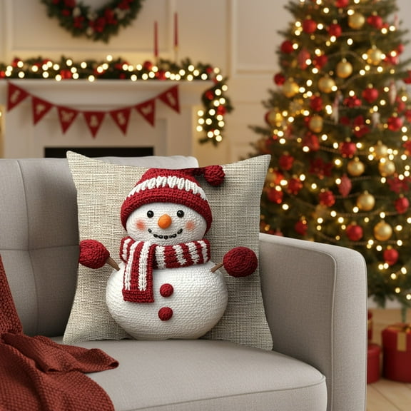 HomeKingdee Vintage Christmas Throw Pillow Cover, Xmas Decoration Cushion, Winter Holiday Decorative Pillow Case, Santa Claus Snowman Pillowcase, Indoor Home Bedroom Sofa Couch Decor