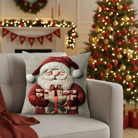 HomeKingdee Vintage Christmas Throw Pillow Cover, Xmas Decoration Cushion, Winter Holiday Decorative Pillow Case, Santa Claus Snowman Pillowcase, Indoor Home Bedroom Sofa Couch Decor