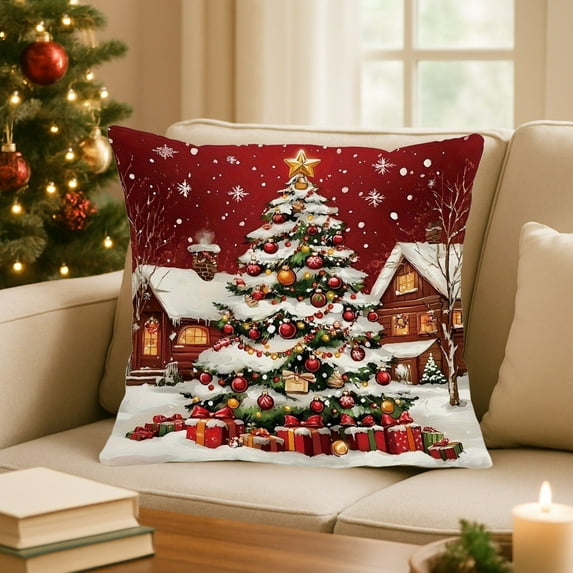 HomeKingdee Vintage Christmas Throw Pillow Cover, Xmas Decoration Cushion, Winter Holiday Decorative Pillow Case, Santa Claus Snowman Pillowcase, Indoor Home Bedroom Sofa Couch Decor