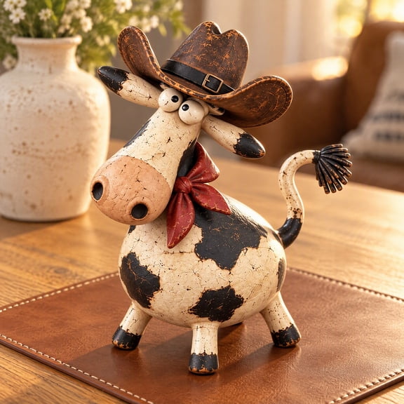 HomeKingdee Western Cowboy Cow Figurine - Funny Farm Ranch Resin Decor Special Gift For Cow Lovers