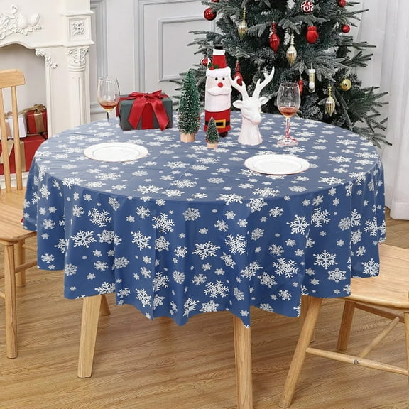 HomeKingdee Winter Snowflake Tablecloth Winter Round Plastic Party Christmas Tablecloth Disposable Snowflake Xmas Backdrop Sign Table Cover Banner for Holiday Party