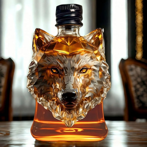 HomeKingdee Wolf Head Whiskey Bottle - High Borosilicate Glass, Unique Animal Design, Approx. 250ml Capacity, Durable & Stylish for Home Bar, Gift, Collection