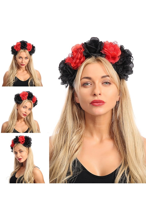 Women's Artificial Flower Hair Headband - Elastic Rose Flower Garland Headpiece for Festival Parties, Weddings, Birthdays, Holidays