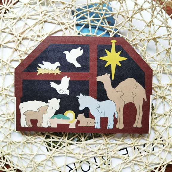 HomeKingdee Wooden Nativity Puzzle with Wood-Burned Design - Religious Indoor Decor, Educational Puzzle Game for Adults & Kids, Christmas and Easter Wooden Art for Indoor Decoration