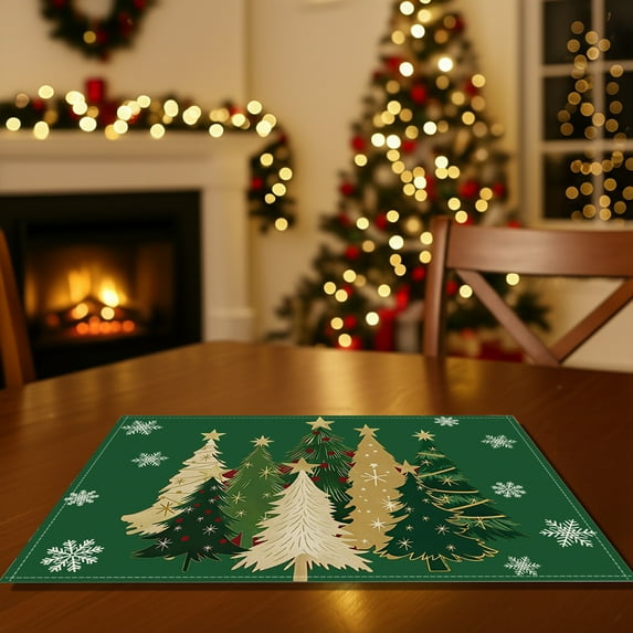 HomeKingdee Xmas Trees Snowflakes Winter Placemats, Seasonal Pink Christmas Table Mats for Party Kitchen Dining Decoration