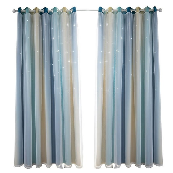 HomeLife 1 Pair Sunblind Window Curtains Ramp Color Hollow Star Blackout Curtain for Bedroom Double Layer Light Heat Insulation Window Shade Bedroom Door Shaded Window Screen