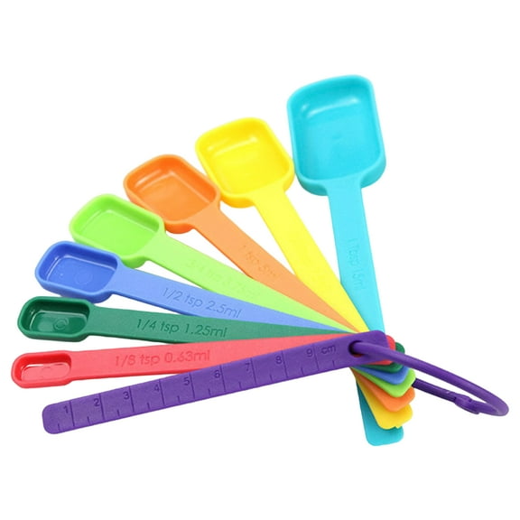 HomeLife 1 Set Measuring Spoon Buckle Ring Design Clear Scale Food Grade Comfortable Grip Measuring Spoon Measuring Cup Set Kitchen Gadget