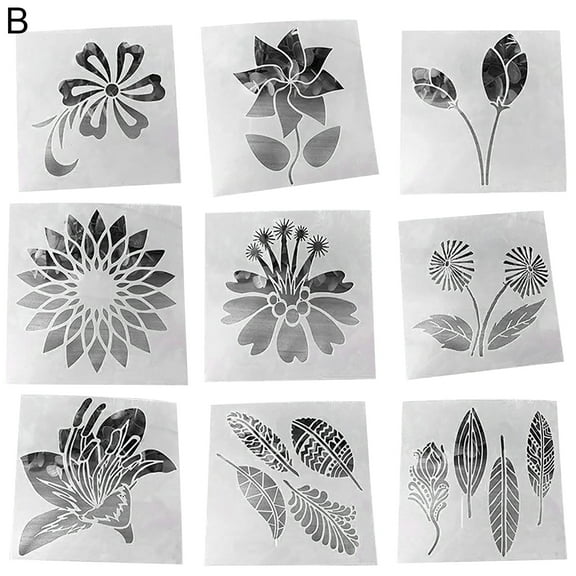 HomeLife 1 Set Painting Stencil Flower Pattern Multifunctional PET Paper Craft Painting Template for Wall Art