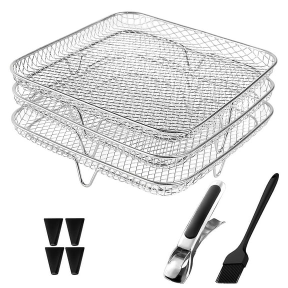 HomeLife 1 Set Stainless Steel Dehydrator Rack Three-layers Stackable Square Dishwasher Safe Roasting Steamer Rack Kitchen Fryer Accessories