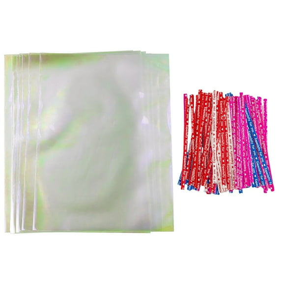 HomeLife 100 Pcs Candy Bags Iridescent Clear Cellophane Party Bags with Twist Ties for Cookies Candy Treats Halloween Christmas Gift Bags
