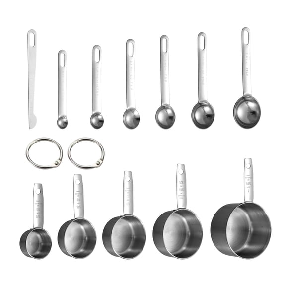 HomeLife 12Pcs Measuring Cups Spoons Set 5 Stainless Steel Nesting Measuring Cups 6 Measuring Spoons 1 Measuring Stick Baking Cooking Kitchen Gadgets
