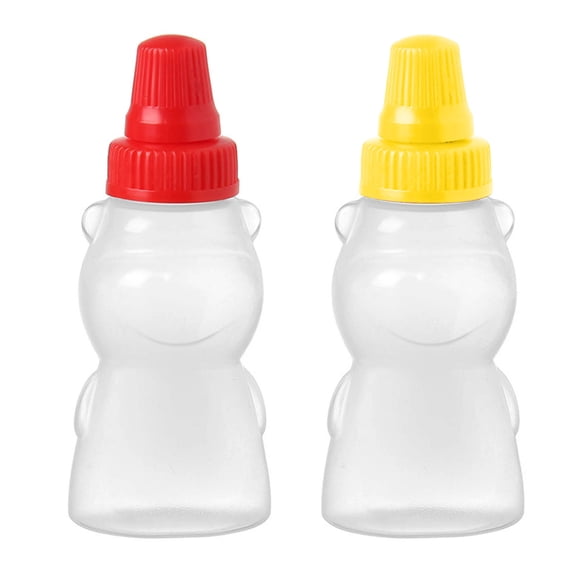 HomeLife 2Pcs Sauce Bottles Food Grade Creative Shape Dustproof Transparent Multipurpose Fresh-keeping BPA Free Cartoon Bear Style Squeeze Sauce Ketchup Bottles Kitchen Supplies