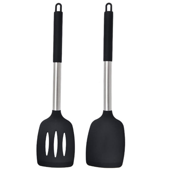 HomeLife 2Pcs Silicone Spatula Slotted Food Grade Heat Resistant Dishwasher Safe Frying Fish Eggs Non-stick Pot Cooking Turner Cookware Utensils Kitchen Supplies