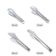 HomeLife 4 Sizes Stainless Steel Perforated Food Tongs, 5/7/9/12 Inch Heavy Duty Kitchen Serving Clips, Draining Grill Tongs for BBQ Buffet Salad Cooking Baking