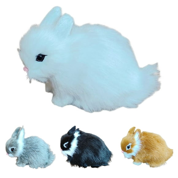 HomeLife 4pcs/set Simulation Bunny Cute Collectible Faux Fur Mini White Plush Rabbit Animal Easter Decoration Home Decor
