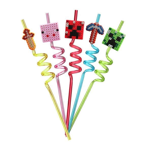 HomeLife 5Pcs Drinking Straws Food Grade BPA Free Smooth Edge Pixel Themed Novelty Juice Straws Party Decoration
