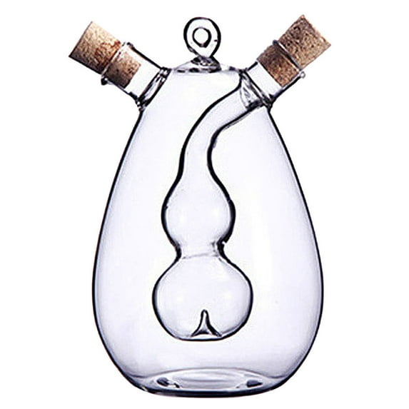 HomeLife Anti-leak Oil Pot Glass Condiment Cruet Bottles Double Pourer Spout Stoppers for Cooking