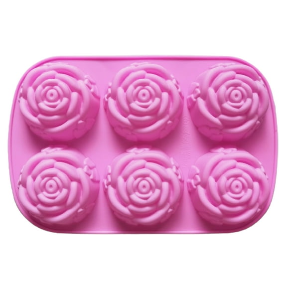 HomeLife Cake Mold Flexible Non-stick Rose Flower Shape Silicone Mold 6 Grids Chocolates Jelly Mold for Home Kitchen