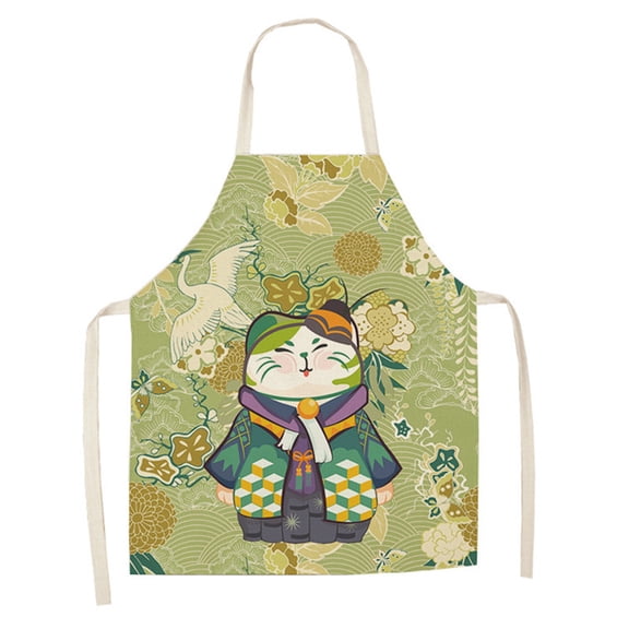 HomeLife Chef Bib Sleeveless Stain Repellent Flax Lucky Cats Printed Cooking Apron Baking Accessories