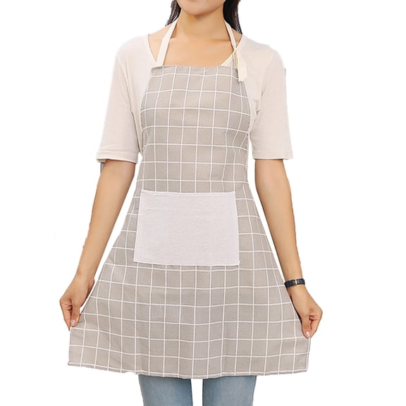 HomeLife Cooking Apron More Thicken Heat-resistant Cotton Flax Grid Pattern Oilproof Apron for Home