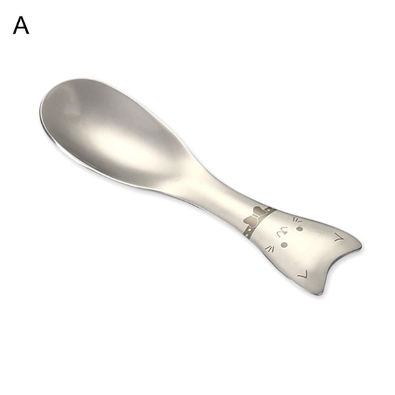 HomeLife Desert Spoon Multi-function Easy to Grip Anti-slip Mini 304 Stainless Steel Cartoon Cat Shape Ice Cream Salad Coffee Spoon for Home