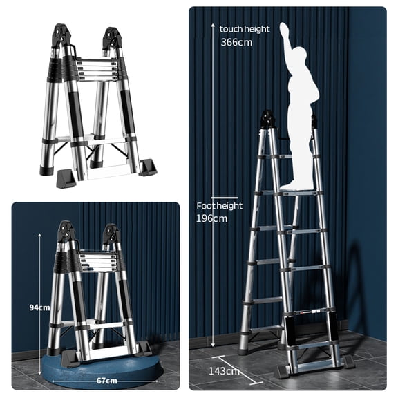 HomeLife Folding Telescopic Ladder, Stainless Steel Herringbone Ladder with Locking Mechanism, Collapsible Ladder for Home Outdoor Work Double Ladder, Heavy Duty 330 lbs Load Lifting Step Ladder