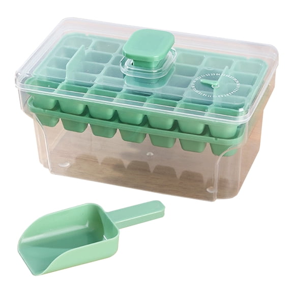 HomeLife Ice Cube Mold with Lid Bin Ice Cube Trays for Freezer Top Button Design Reusable Mold with Ice Shovel for Whiskey Cocktail Coffee Kitchen Home Bar Essential