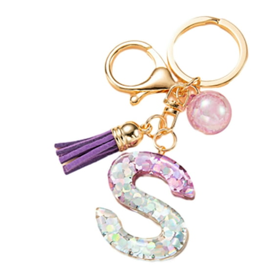 HomeLife Initial Letter Charm Keychain with Tassel Shiny Heart-Shaped Sequins 26 Letter Cup Charm Keychain Resin Keyring Mug Accessory