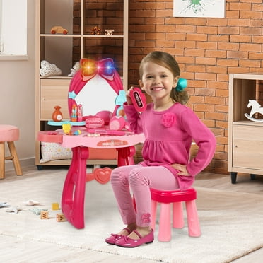 HomeLife Kids Vanity Set, Girls' Dressing Table Accessories Set, Simulation Toddler Vanity Toy with Induction Music, Makeup Toys for 2-5 Years Old Girls Pretend Makeup Kit Vanity Table