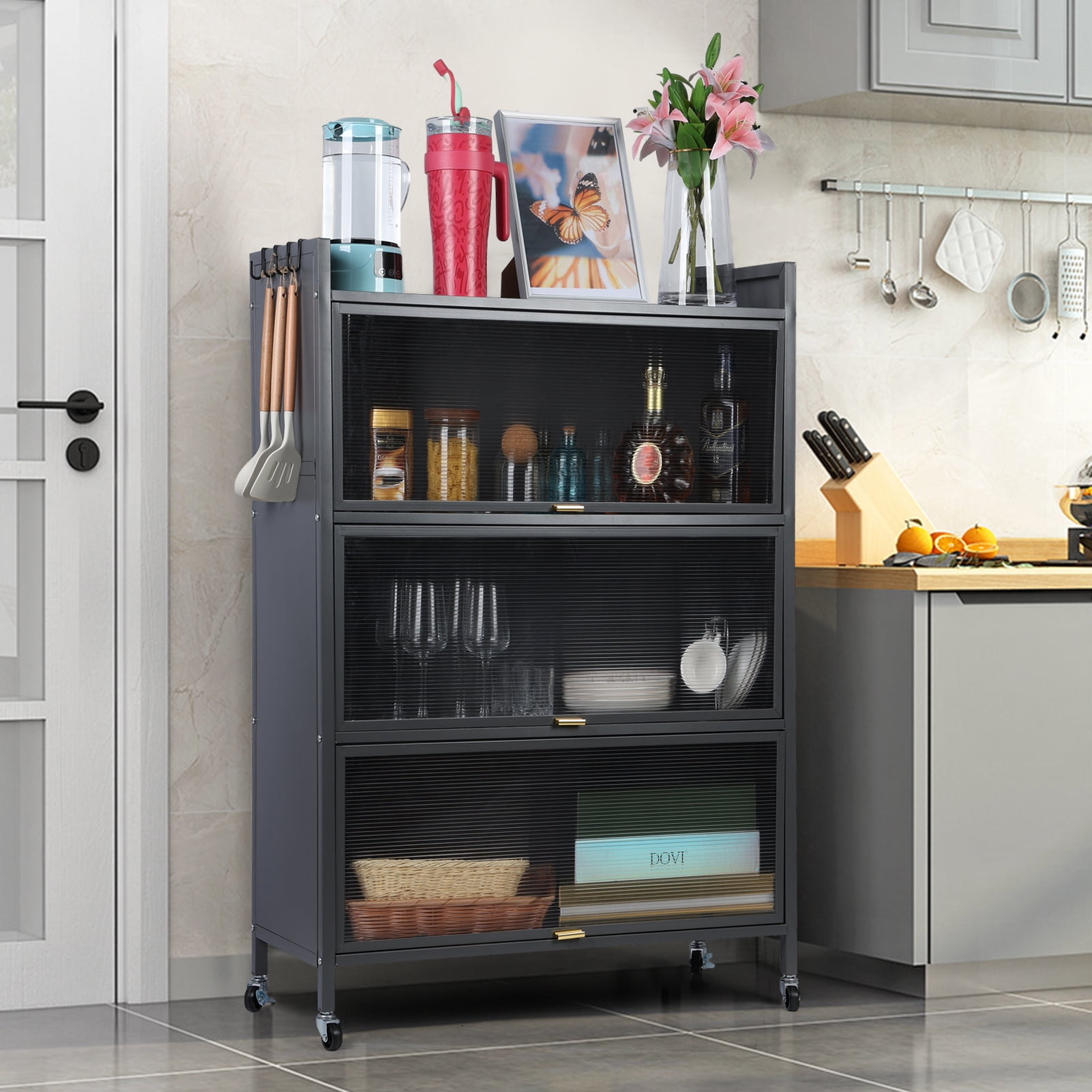 HomeLife Kitchen Storage Cabinet, Heightened Feet, with Visible Doors ...