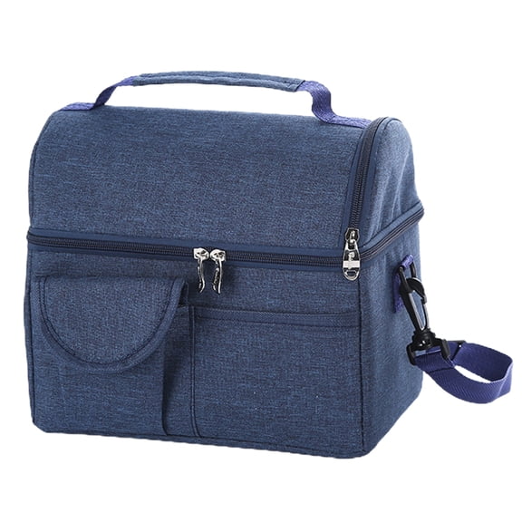 HomeLife Lunch Storage Bag Large Capacity Double Layer Zipper Closure Reinforced Handle Design Waterproof Thermal Insulation Lunch Bag with Multiple Pockets Household Supplies