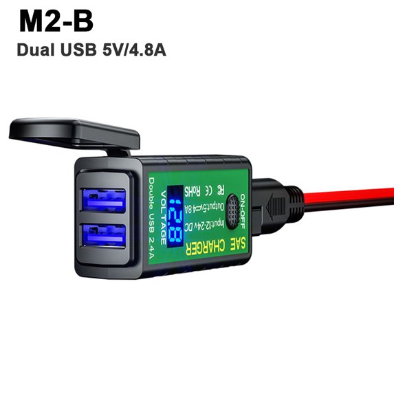 HomeLife M.2 3.1A/4.8A SAE to USB Type-C Motorcycle Voltmeter ON/Off Switch Fast Charger