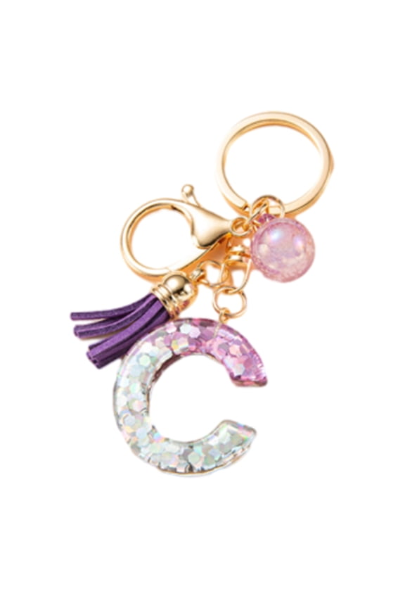 Purple Sequin Resin 26 Letter Tassel Keychain Accessory Accessory, Best Friend Girlfriend Gift