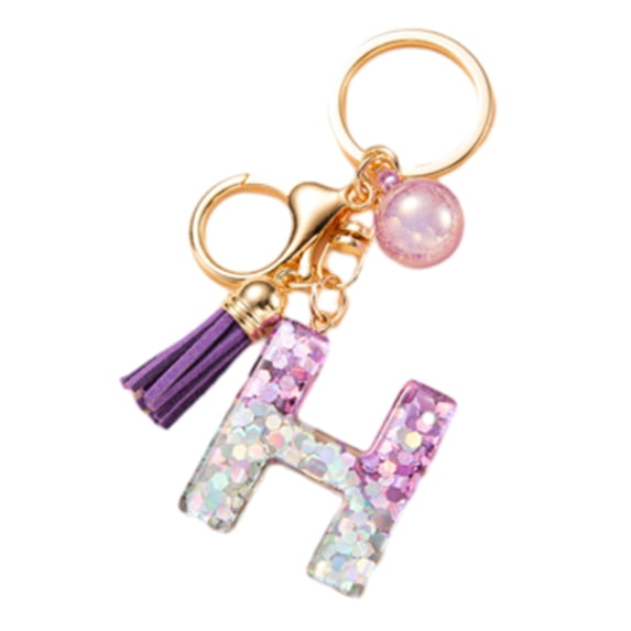HomeLife Purple Sequin Resin 26 Letter Tassel Keychain Accessory Accessory, Best Friend Girlfriend Gift