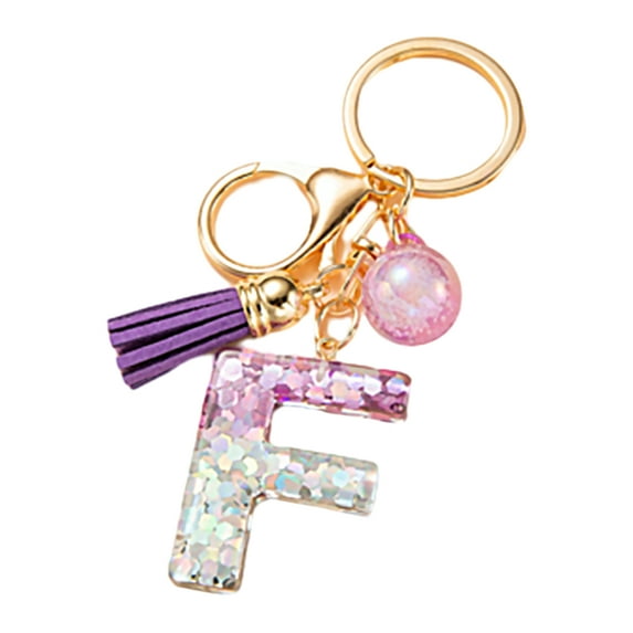 HomeLife Purple Sequin Resin 26 Letter Tassel Keychain Accessory Accessory, Best Friend Girlfriend Gift