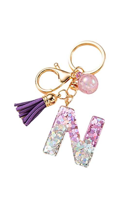 Purple Sequin Resin 26 Letter Tassel Keychain Accessory Accessory, Best Friend Girlfriend Gift