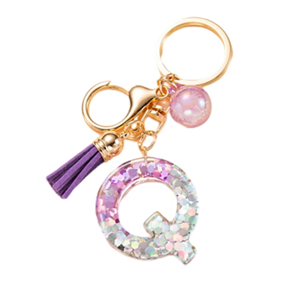 HomeLife Initial Letter Charm Keychain with Tassel Shiny Heart-Shaped Sequins 26 Letter Cup Charm Keychain Resin Keyring Mug Accessory