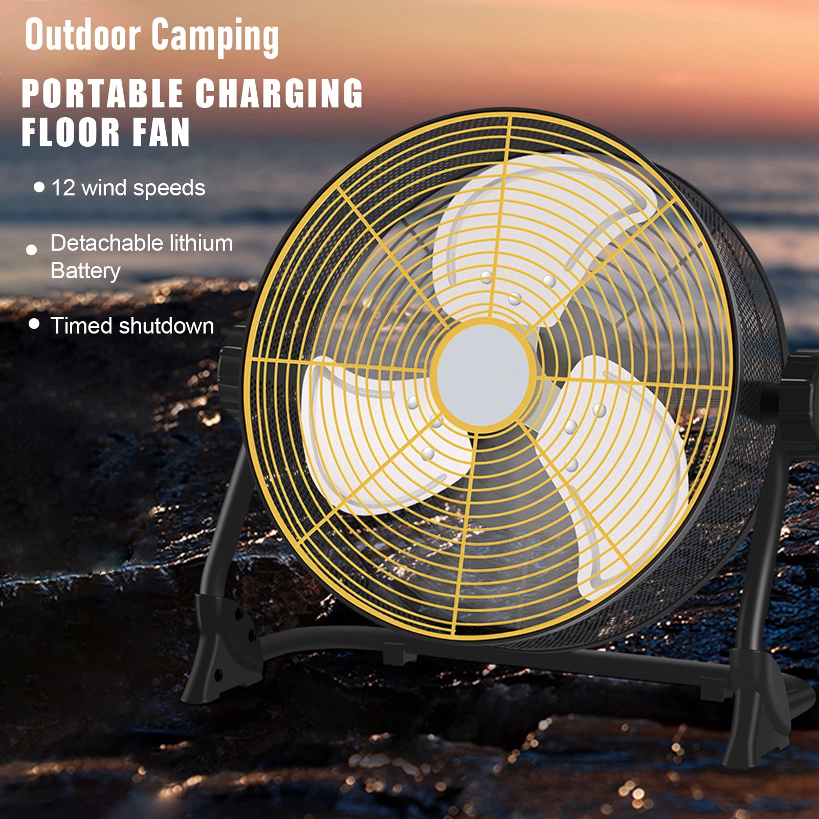 HomeLife Rechargeable Floor Fan, Multi Functional USB Charging Fan, as Emergency Power Bank Battery Fan 12 Inch Cordless Outdoor Portable Fan 32h Running Time 12 Speed Fan