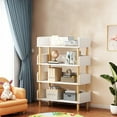 thumbnail image 1 of HomeLife Small Household Bookshelf 4-Tiers Open Bookshelf Modern Wooden Bookcase Solid Wood Legs Bedroom Storage Rack Living Room Freestanding Kids Book Display Rack 31.5"*9.45"*46.5" Display Shelf, 1 of 13